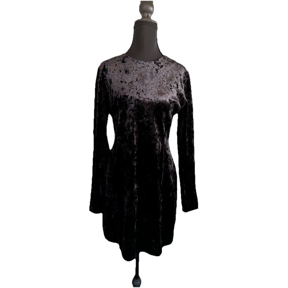 & Other Stories Black Crushed Velvet Mini Dress Long Sleeve Whimsigoth 10